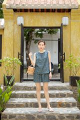 Đồ bộ đùi thiết kế không tay nút hoa hồng cam