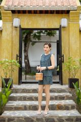 Đồ bộ đùi thiết kế không tay nút hoa hồng cam