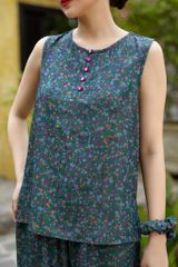 Đồ bộ đùi thiết kế không tay nút hoa hồng cam