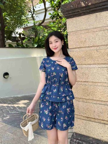 Bộ đùi thiết kế áo rút dây họa tiết Hoa ngũ sắc