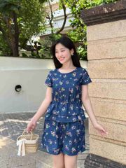 Bộ đùi thiết kế áo rút dây họa tiết Hoa ngũ sắc