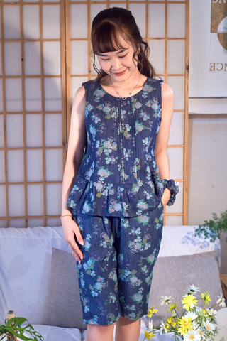 Đồ bộ lửng không tay xếp ly chùm hoa