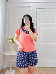 Đồ bộ đùi áo thun có viền cổ quần hoa mùa xuân