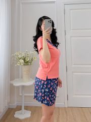 Đồ bộ đùi áo thun có viền cổ quần hoa mùa xuân