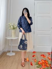 Áo sơ mi cổ tàu hoạ tiết chim én mùa xuân