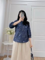 Áo sơ mi cổ tàu hoạ tiết chim én mùa xuân