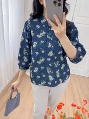 Áo sơ mi cổ tàu hoạ tiết hoa cúc dược