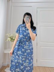 Đầm sơ mi có tay ngắn họa tiết hoa tầm xuân