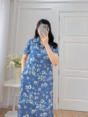 Đầm sơ mi có tay ngắn họa tiết hoa tầm xuân