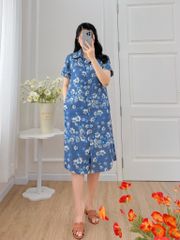 Đầm sơ mi có tay ngắn họa tiết hoa tầm xuân