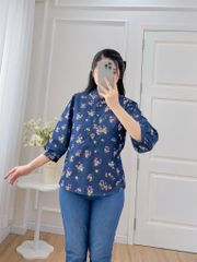 Áo sơ mi cổ tàu hoạ tiết hoa ngũ sắc