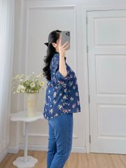 Áo sơ mi cổ tàu hoạ tiết hoa ngũ sắc