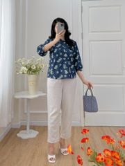Áo sơ mi cổ tàu hoạ tiết hoa cúc dược