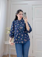 Áo sơ mi cổ tàu hoạ tiết hoa ngũ sắc