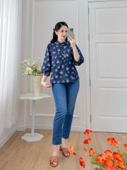 Áo sơ mi cổ tàu hoạ tiết hoa ngũ sắc