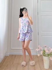 Đồ bộ đùi cổ lệch tà linen hoa Peony