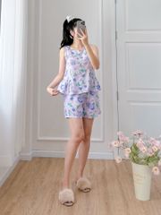 Đồ bộ đùi cổ lệch tà linen hoa Peony