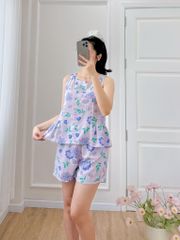 Đồ bộ đùi cổ lệch tà linen hoa Peony