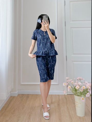 Đồ bộ lửng thiết kế nhún bèo có tay hoa cẩm chướng