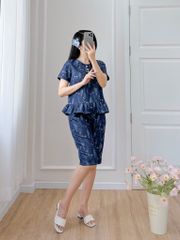 Đồ bộ lửng thiết kế nhún bèo có tay hoa cẩm chướng