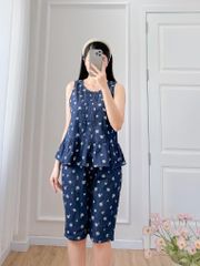 Đồ bộ lửng không tay xếp ly hoa cúc nhí