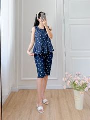 Đồ bộ lửng không tay xếp ly hoa cúc nhí