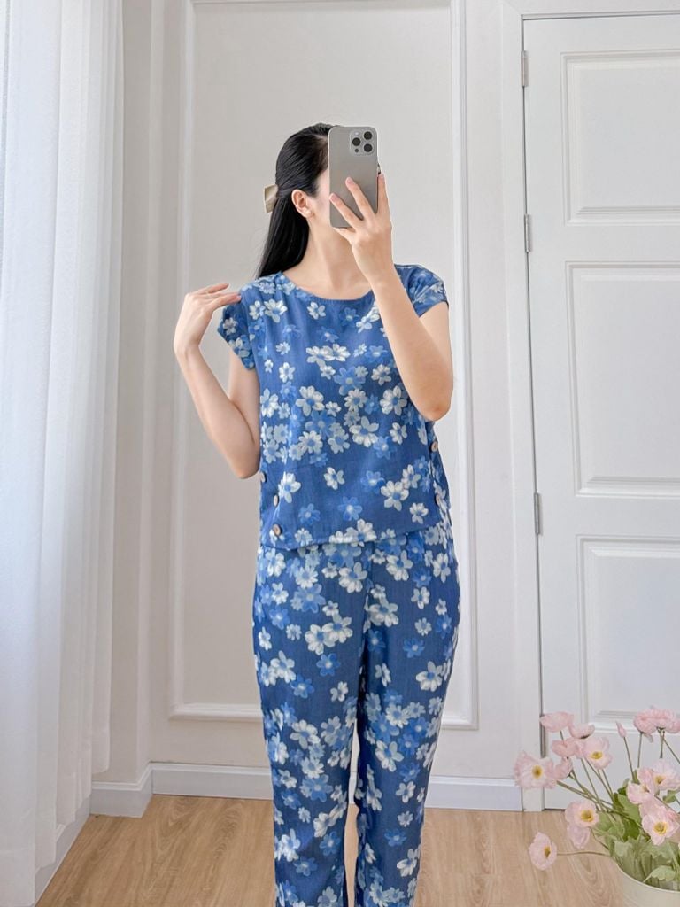 Đồ bộ dài có tay cánh tiên hoa tầm xuân