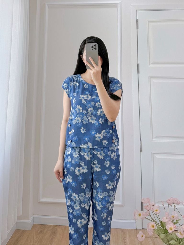 Đồ bộ dài có tay cánh tiên hoa tầm xuân