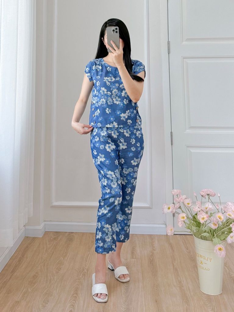 Đồ bộ dài có tay cánh tiên hoa tầm xuân