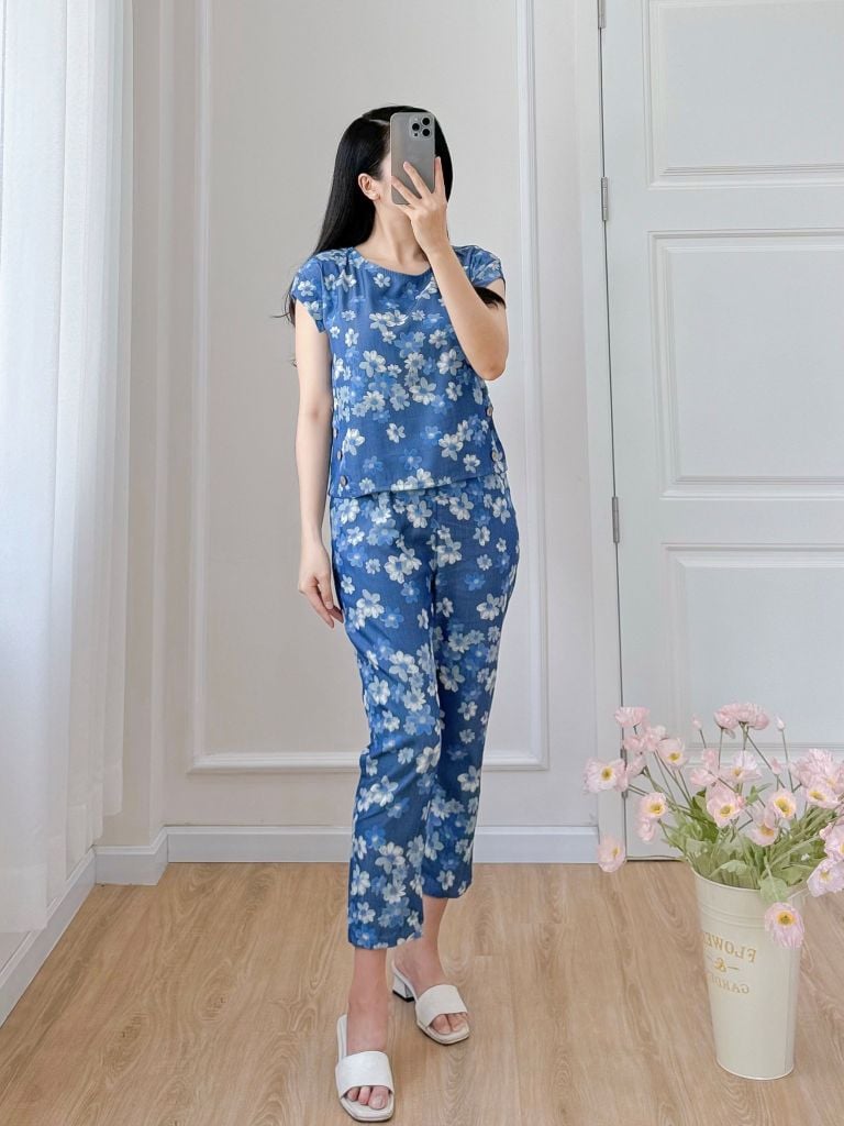 Đồ bộ dài có tay cánh tiên hoa tầm xuân