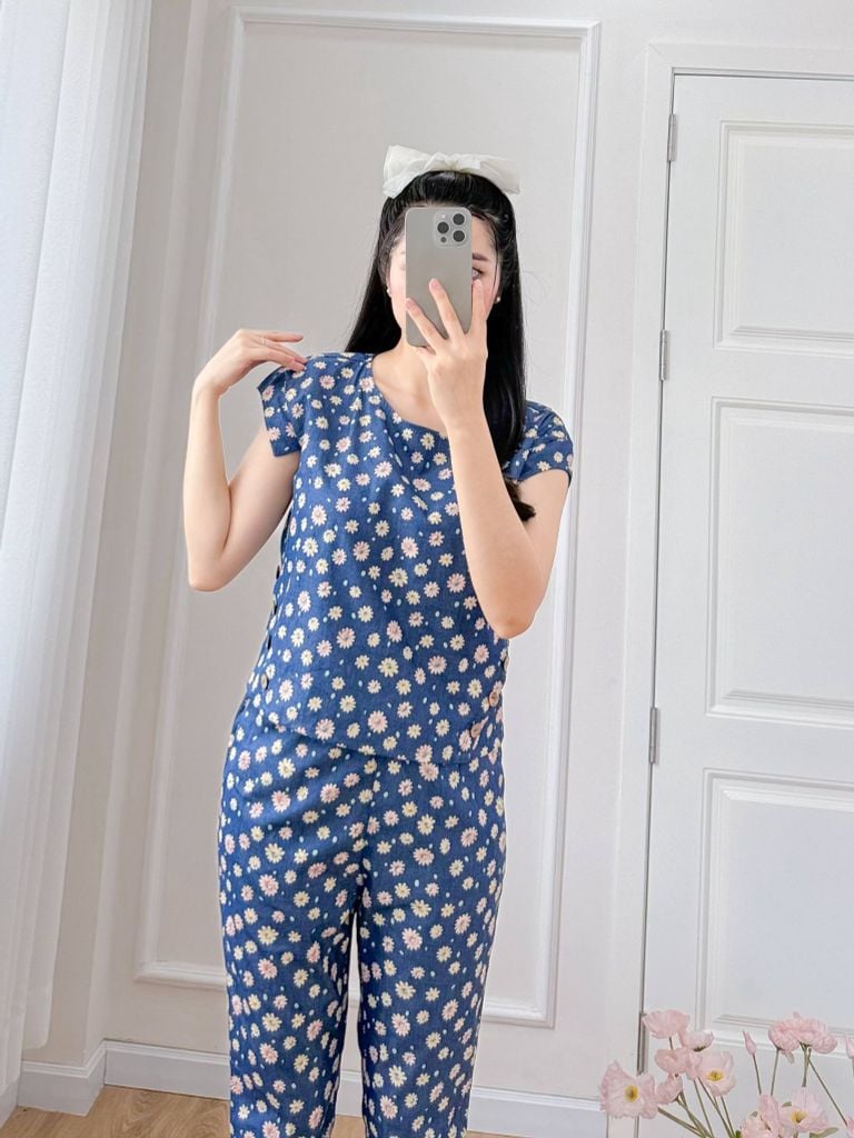 Đồ bộ dài có tay cánh tiên hoa thạch thảo