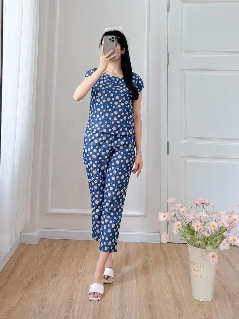 Đồ bộ dài có tay cánh tiên hoa thạch thảo