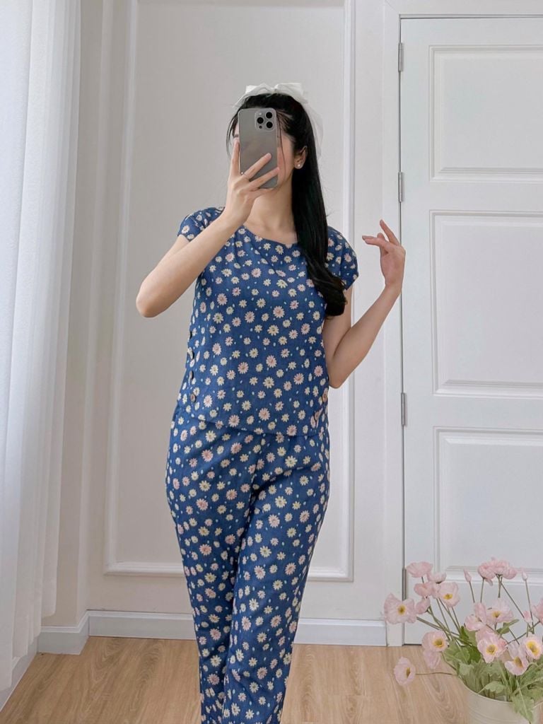 Đồ bộ dài có tay cánh tiên hoa thạch thảo