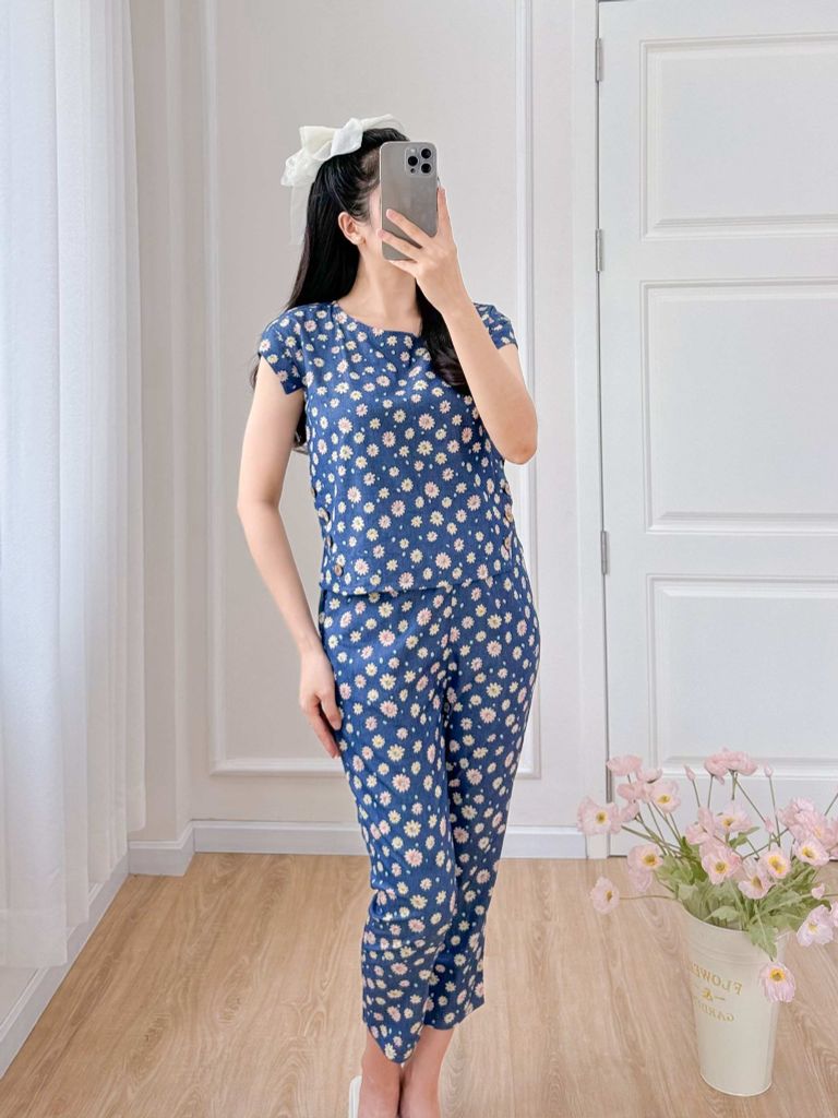 Đồ bộ dài có tay cánh tiên hoa thạch thảo