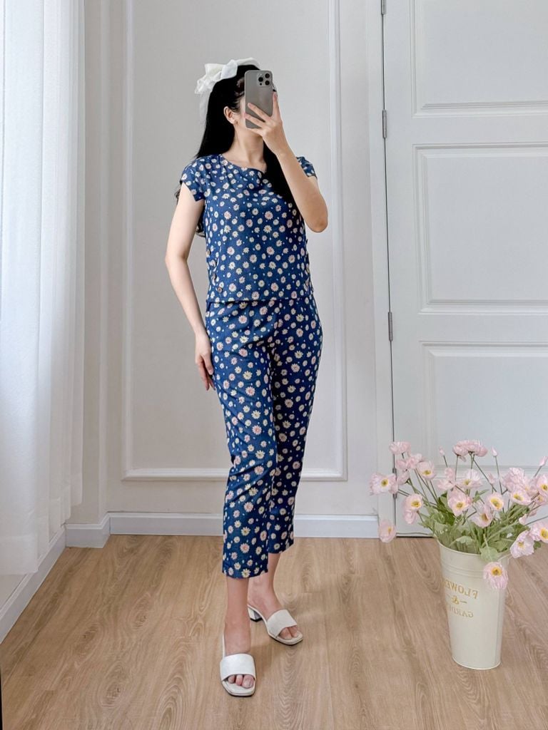 Đồ bộ dài có tay cánh tiên hoa thạch thảo