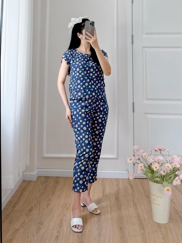 Đồ bộ dài có tay cánh tiên hoa thạch thảo