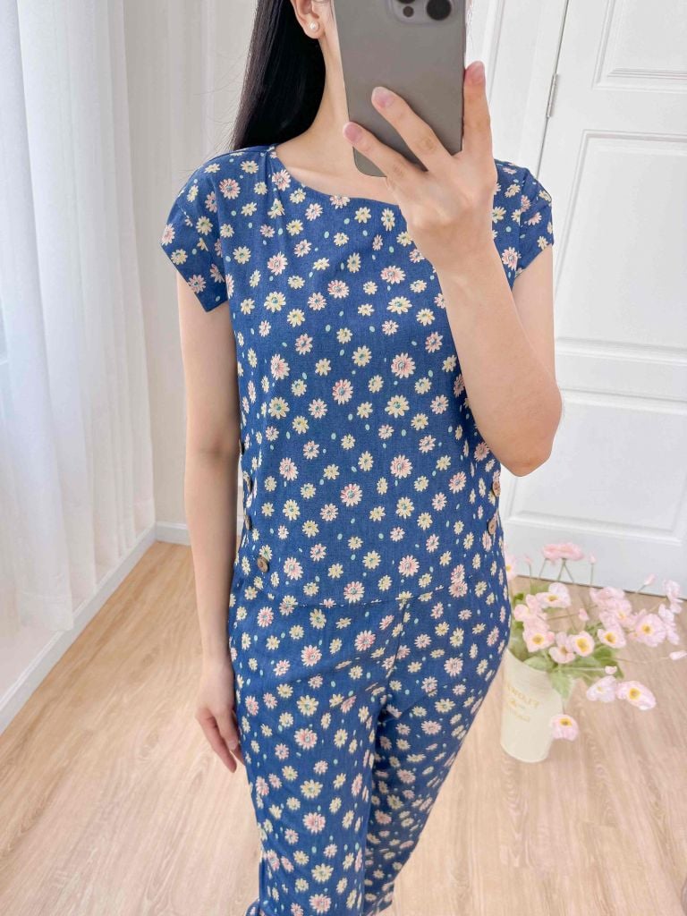 Đồ bộ dài có tay cánh tiên hoa thạch thảo