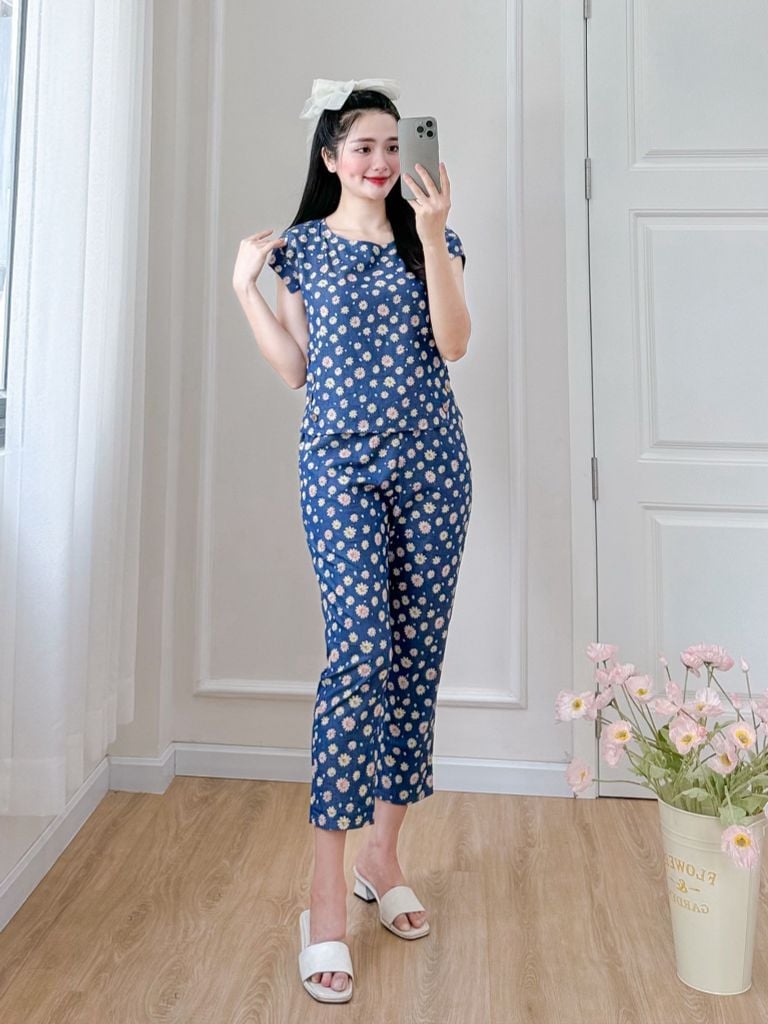 Đồ bộ dài có tay cánh tiên hoa thạch thảo