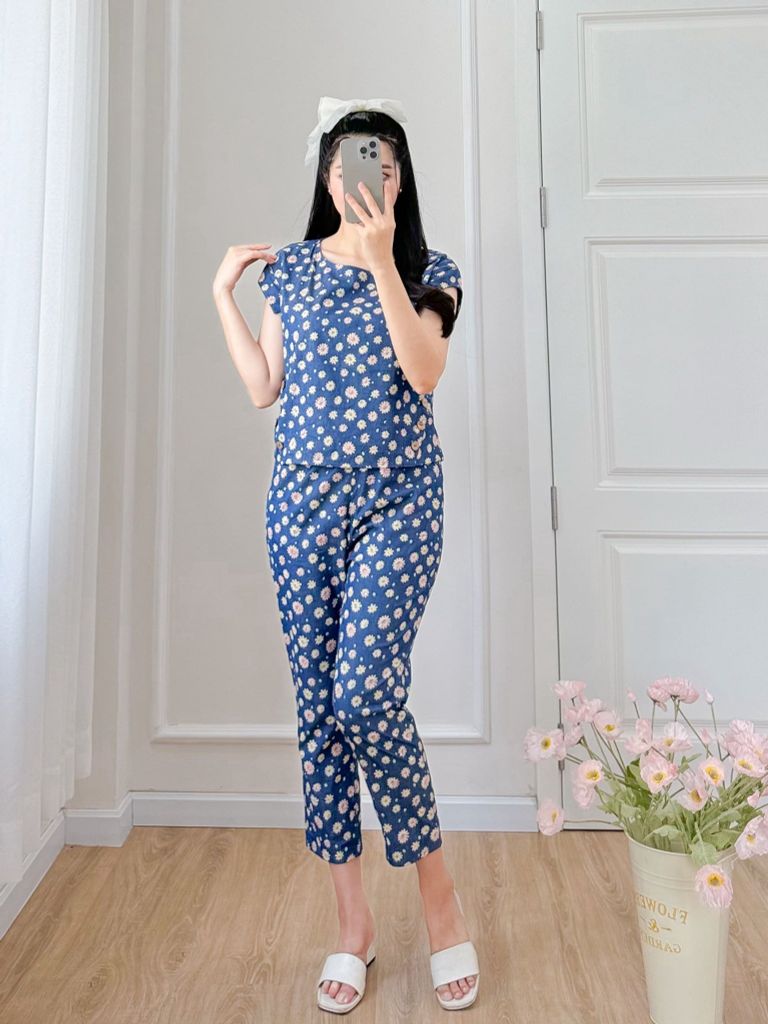 Đồ bộ dài có tay cánh tiên hoa thạch thảo