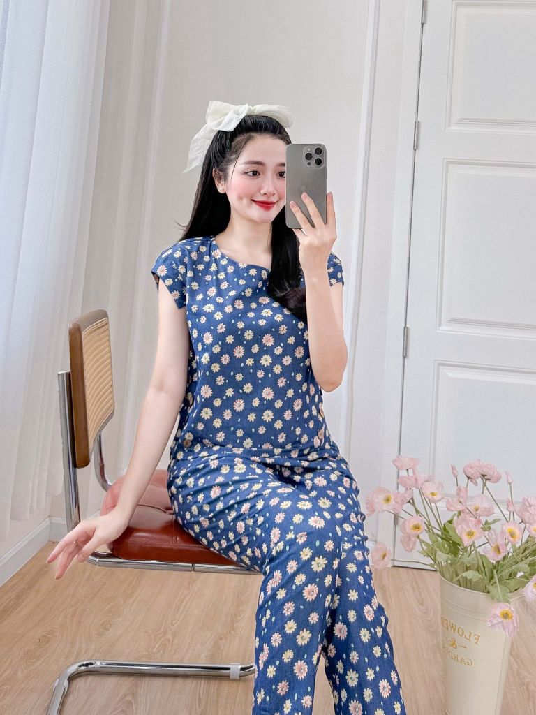 Đồ bộ dài có tay cánh tiên hoa thạch thảo