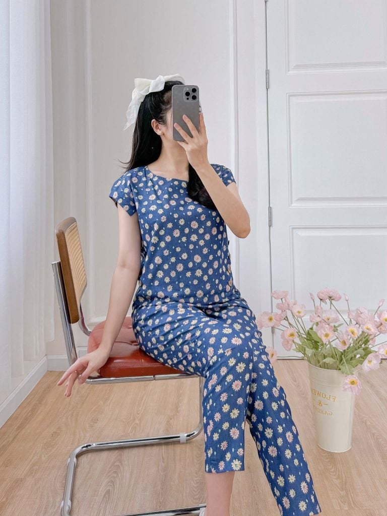 Đồ bộ dài có tay cánh tiên hoa thạch thảo