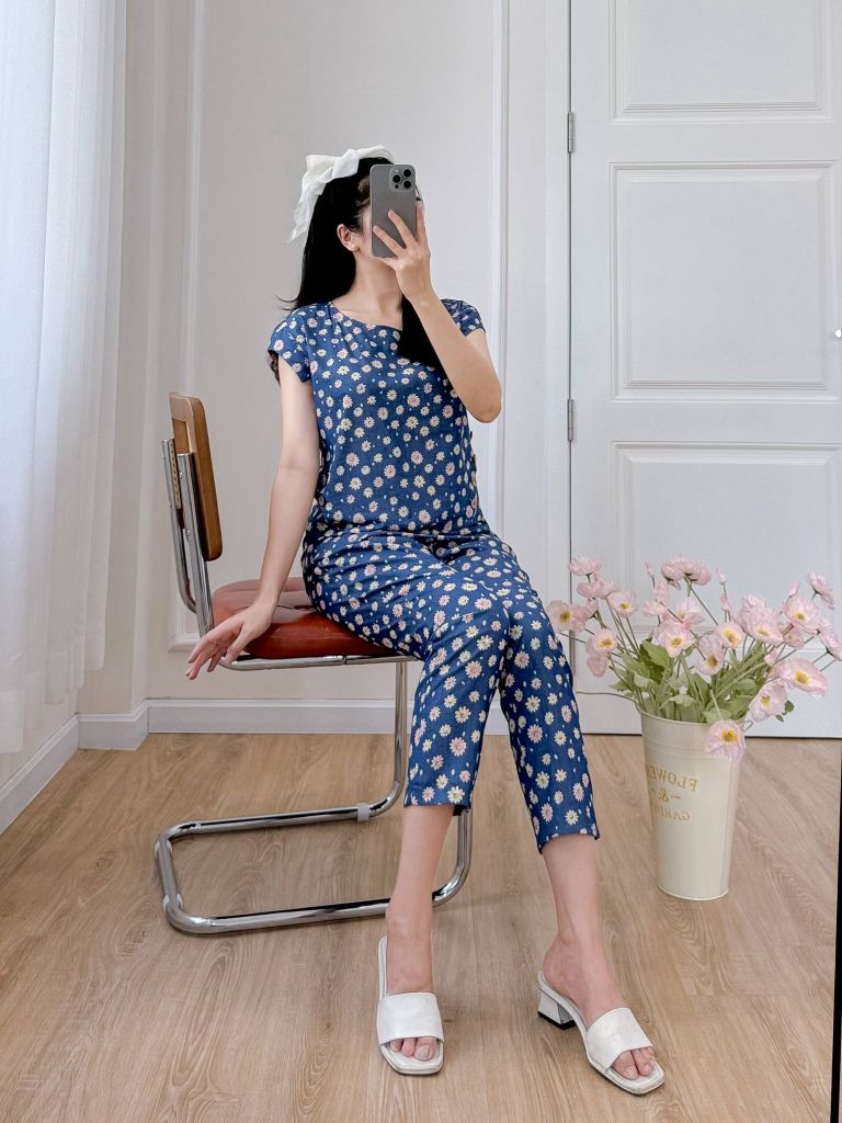 Đồ bộ dài có tay cánh tiên hoa thạch thảo