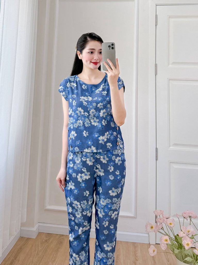 Đồ bộ dài có tay cánh tiên hoa tầm xuân