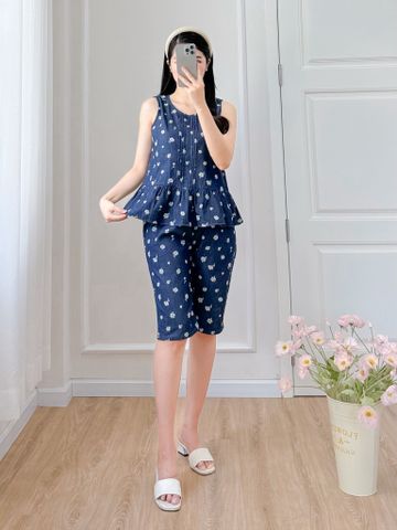 Đồ bộ lửng không tay xếp ly hoa cúc nhí