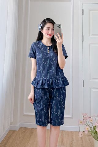 Đồ bộ lửng thiết kế nhún bèo có tay hoa cẩm chướng