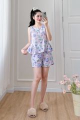 Đồ bộ đùi cổ lệch tà linen hoa Peony