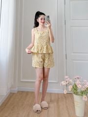 Đồ bộ đùi sọc caro họa tiết hoa bèo không tay_SA