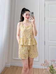 Đồ bộ đùi sọc caro họa tiết hoa bèo không tay_SA