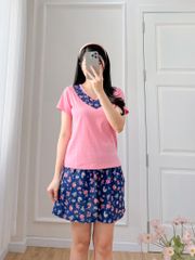 Đồ bộ đùi áo thun có viền cổ quần hoa mùa xuân