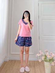 Đồ bộ đùi áo thun có viền cổ quần hoa mùa xuân